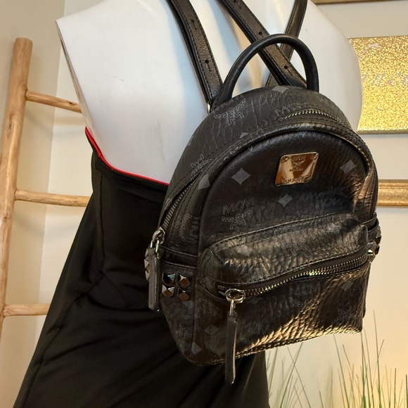 MCM AUTHENTIC Stark Bebe Boo Side Studs Backpack In Visetos Black - Picture 5 of 14